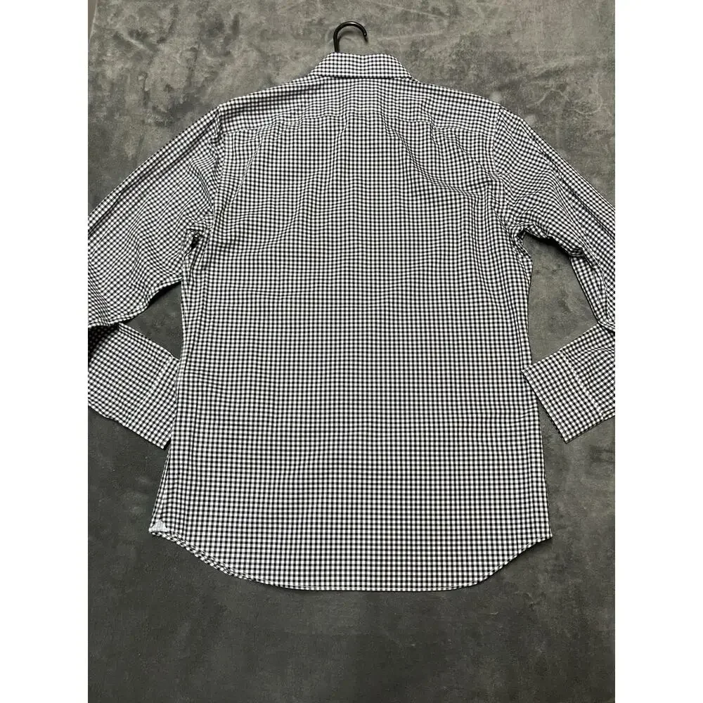Banana Republic Non-Iron Black White Gingham Button Up Shirt Men M Slim Wedding